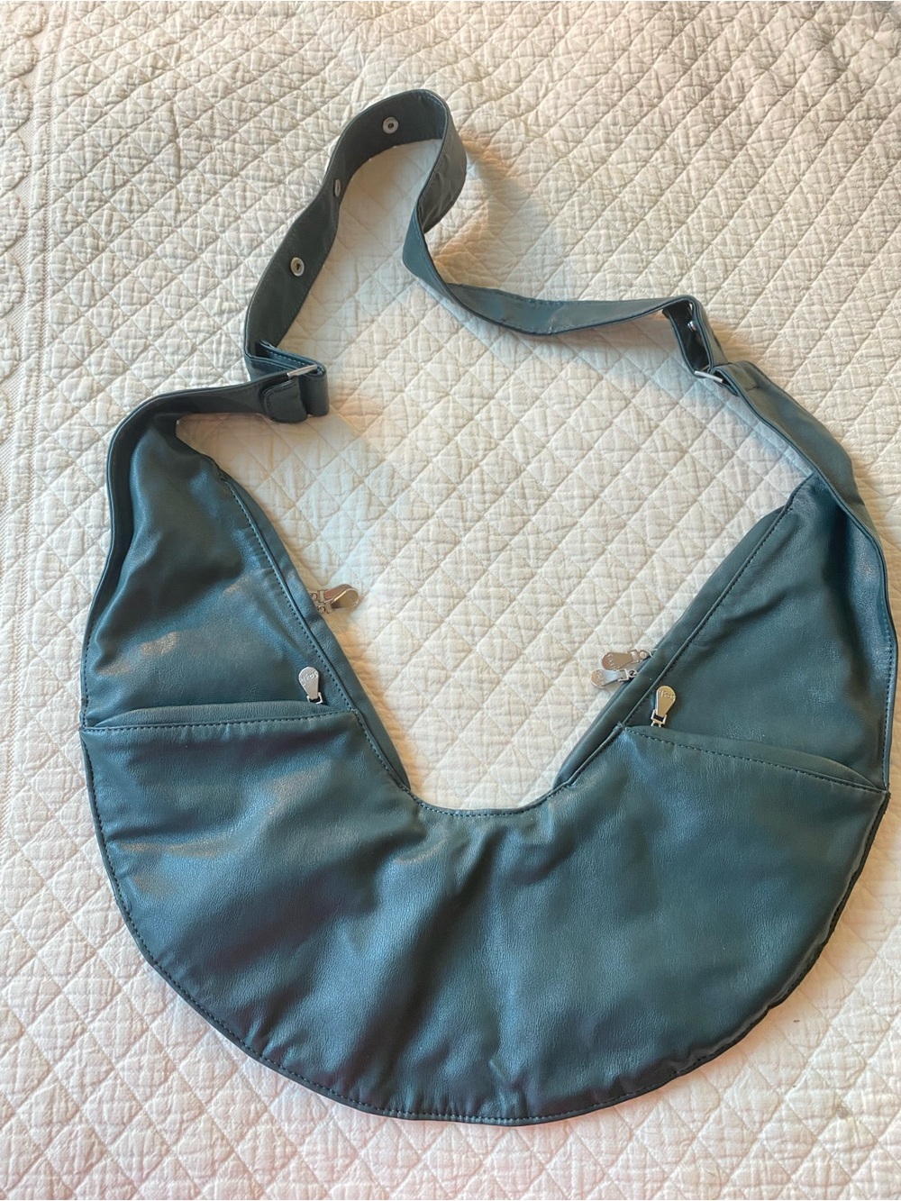 Sash Sling Faux Leather Crescent Bag Crossbody Ergonomic Hands-Free Dark Teal